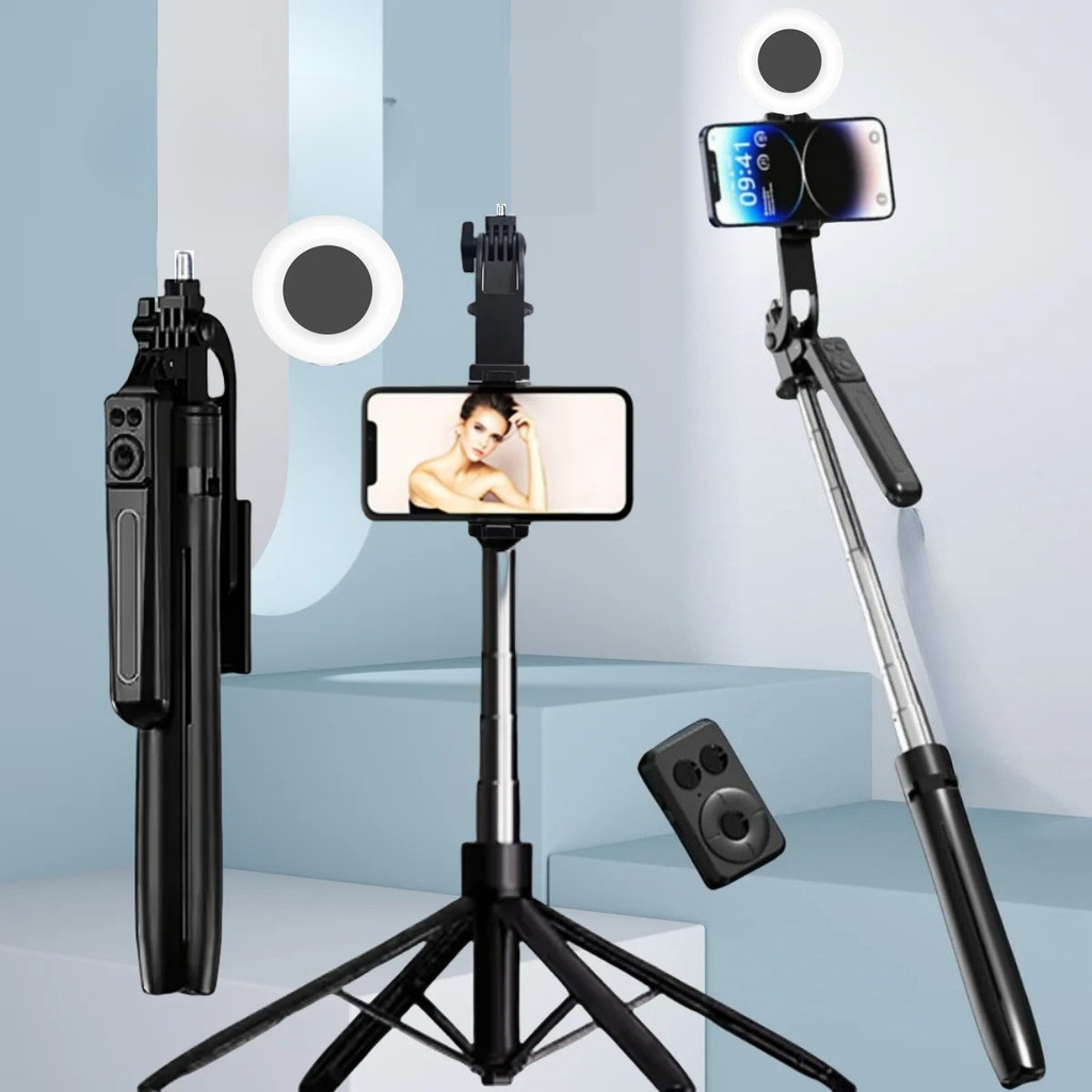 Monopod Remote Shutter Fill Light Holder Mini Tripod Wireless Bluetooth Selfie Stick cho iPhone Sams