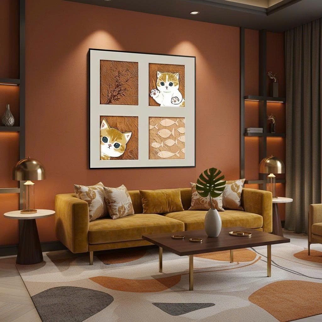 Mẫu Tranh Ổ Mèo Mới  Decor Phòng Ngủ, Homestay Siêu Xinh - Tranh Canvas In Hình Mèo Đáng Yêu Trang T