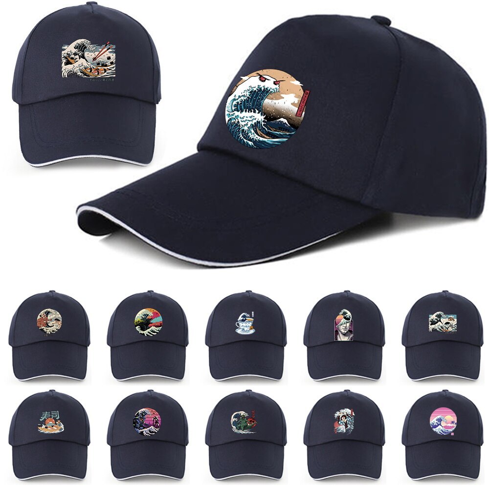 Mũ lưỡi trai Cotton Women Ponytail Baseball Cap Wave Print Hat Men Baseball Cap Outdoor Cap Simple C