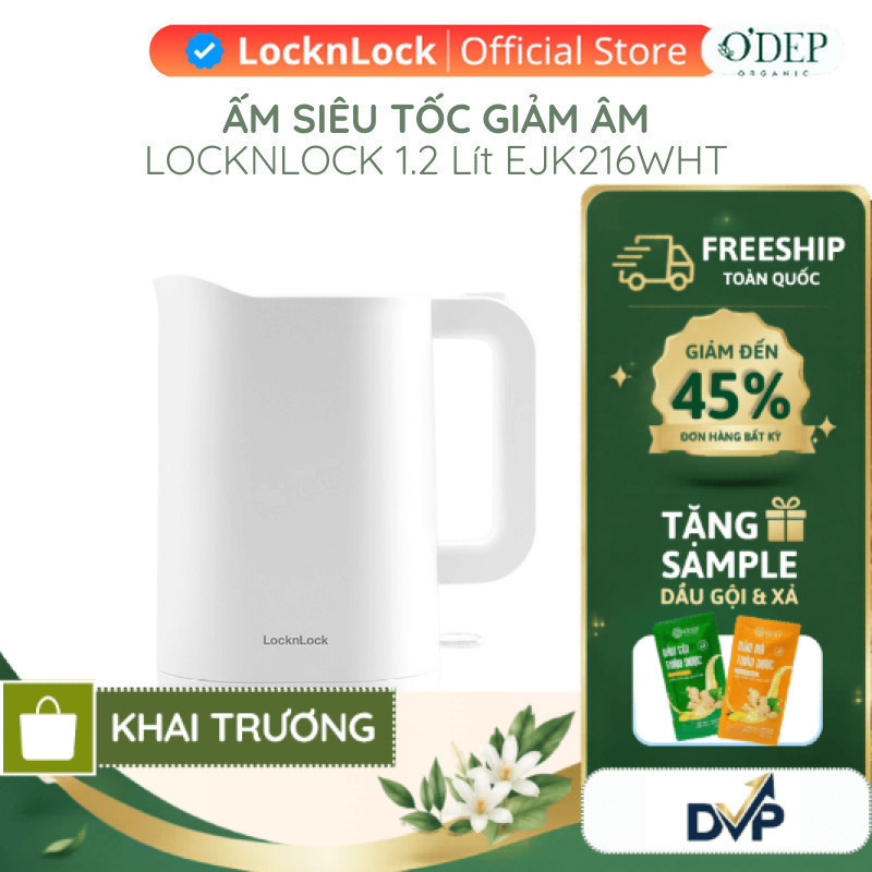 Ấm đun siêu tốc 1.2L giảm âm LocknLock Silent Electric Kettle - Màu trắng EJK216WHT - SHOP DVP