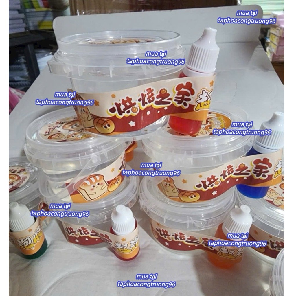 Hộp 12 hũ slime slear, slime trong slime kèm màu tự pha đồ chơi chất nhờn ma quái