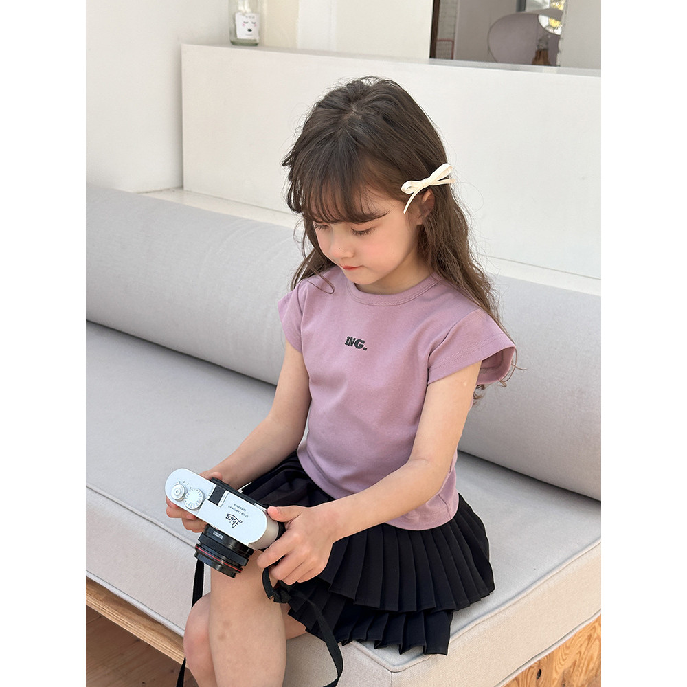BEIFU BEIFU Bé Gái Mùa Hè Nhỏ Tay Bay Chữ Áo Thun Trẻ Em Phiên Bản Hàn Quốc Thời Trang Cotton Slim-f