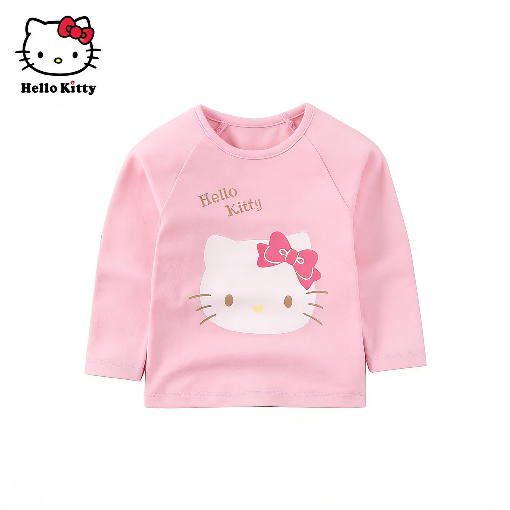 Hello Kitty Hello Kitty Cotton Cổ Tròn Dài Tay Áo Thun Hoạt Hình Dễ Thương Thường Ngày Trên Đáy Áo S