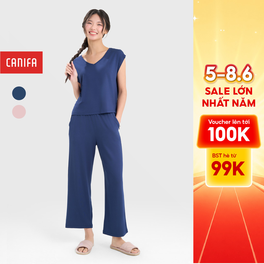 Bộ quần áo nữ CANIFA cổ tim sát nách quần dài 6LS25S008