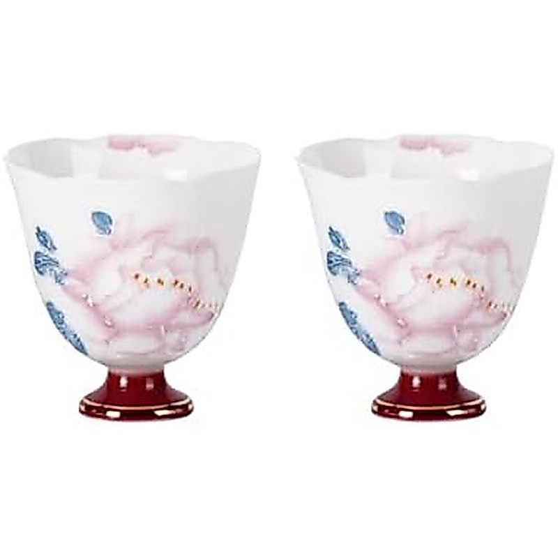 KAMMAK Tea Cup Set of 2 Small Tea Cups 2.8oz Floral Porcelain Tea Cup Set, Asian Ceramic Teacups for