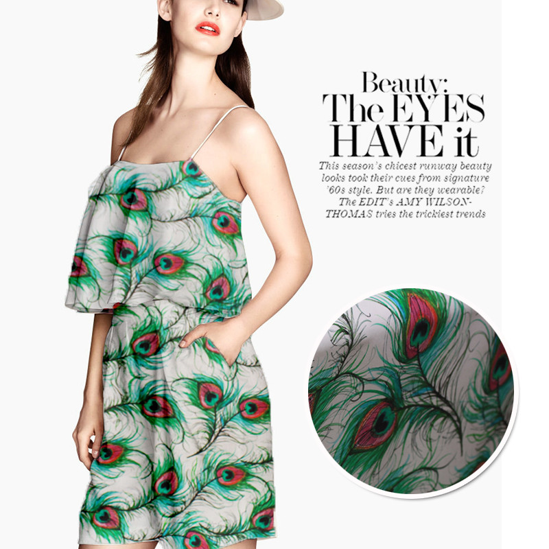 Hubu Shop / Mulberry Silk Digital Inkjet Silk Stretch Satin / Phoenix Tail Grass / 19 Mommy / 135 Yu