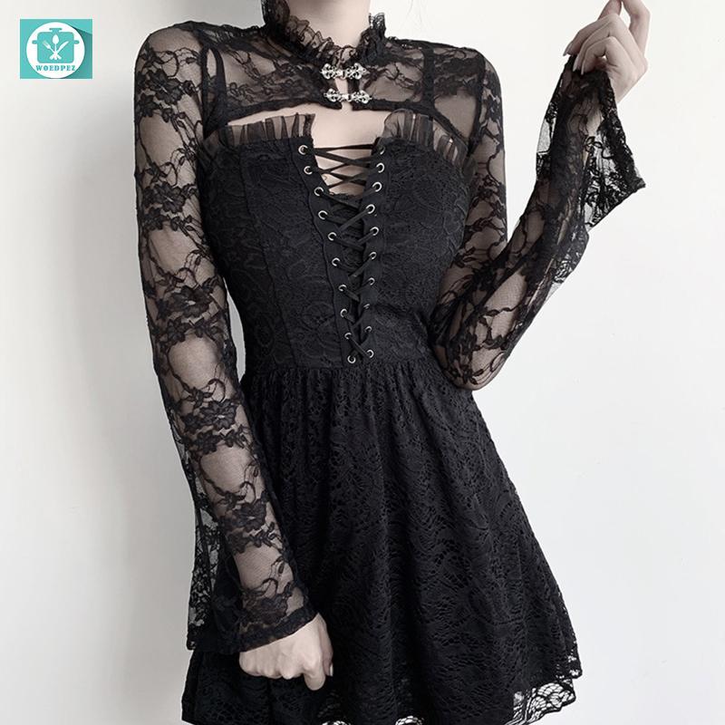 Woedpez Nữ Tay Dài Slim Bolero Xù Đứng Cổ Hoa Ren Shrug Crop