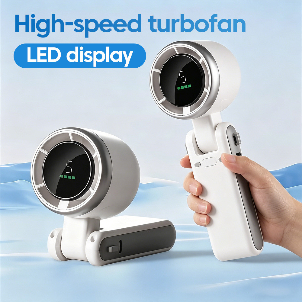 Elough Handheld Folding Fan 5 Level Wind Speed Adjustment Fan Portable Digital Display Electric Fan