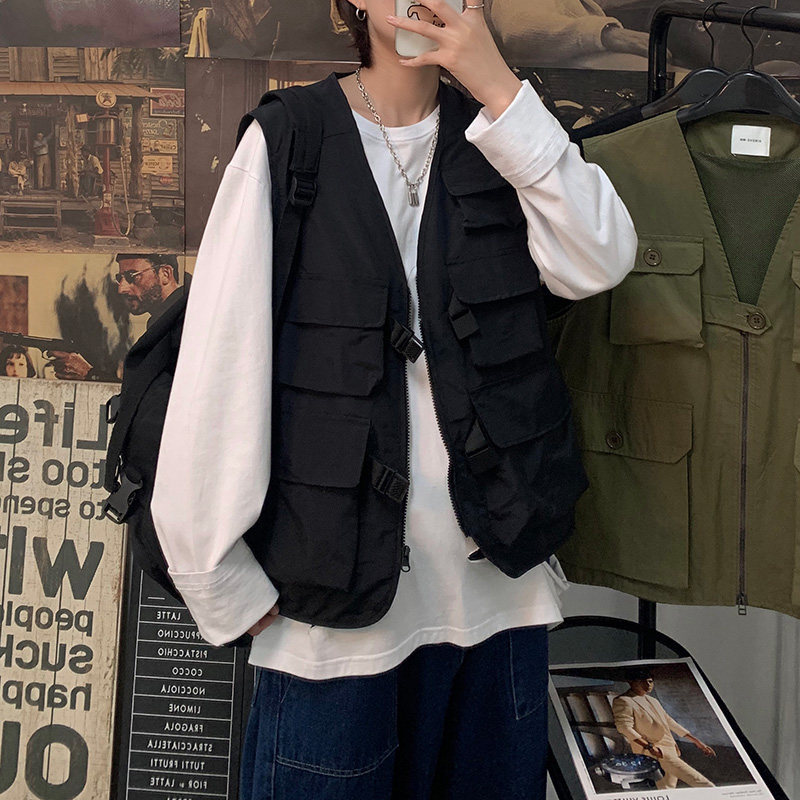 Phong Cách Chức Năng Dụng Cụ Chiến Thuật Áo Vest Nam Phong Cách Nhật Bản Dạo Phố Hip-Hop Áo Vest Rời