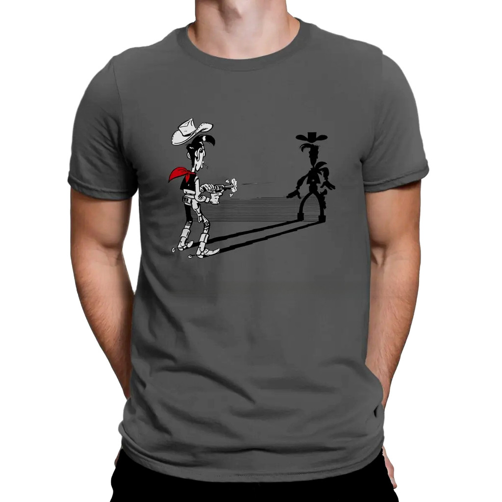 Áo thun nam chủ đề hoạt hình Lucky Luke Họa tiết bóng đen nổi bật Có ý tưởng thiết kế độc đáo Thiết 