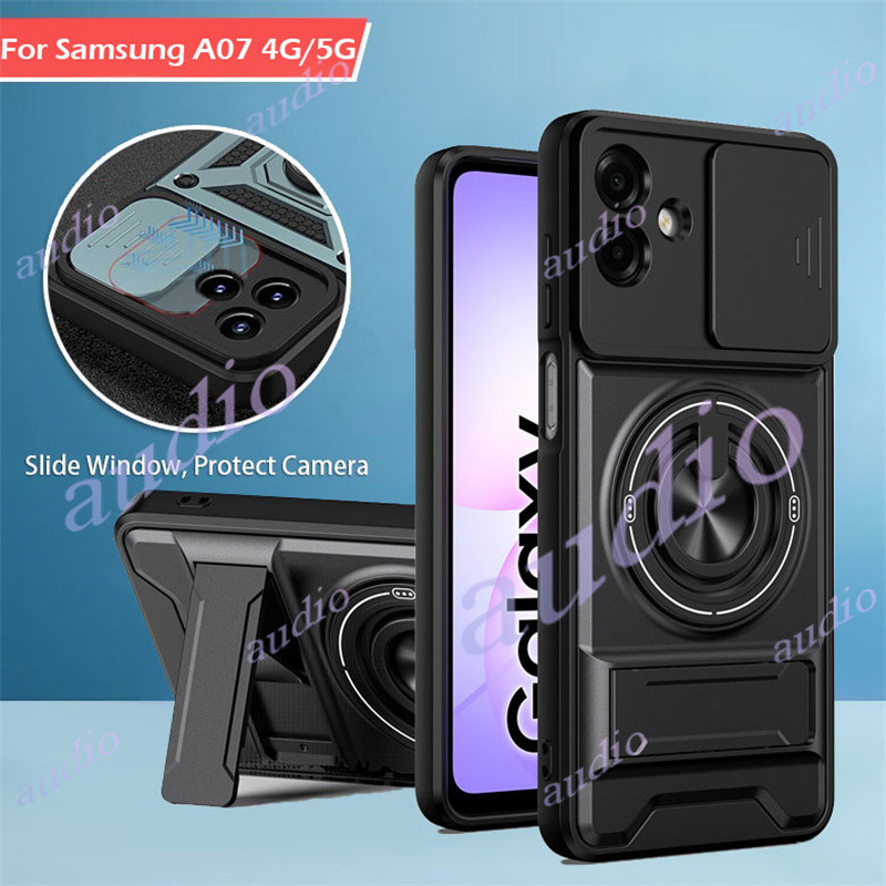 Ốp điện thoại mờ cửa sổ trượt Samsung A07 4G 5G cho Samsung Galaxy A07 4G 5G có giá đỡ từ tính Vỏ bả