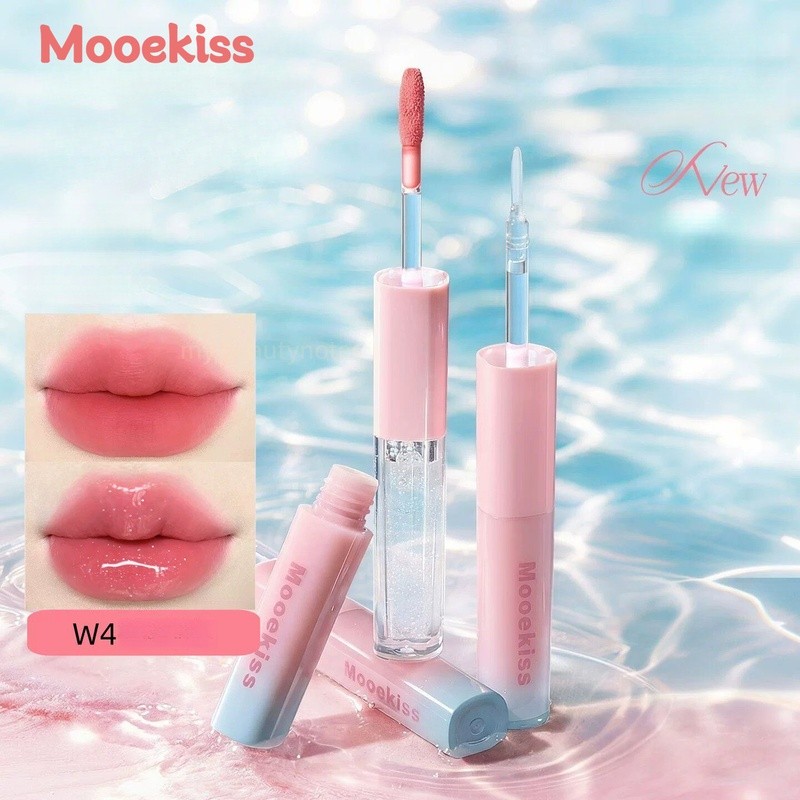 Mooekiss Double Ended Lip Glaze Dưỡng ẩm Son bóng Tint Gương lâu trôi tỏa sáng