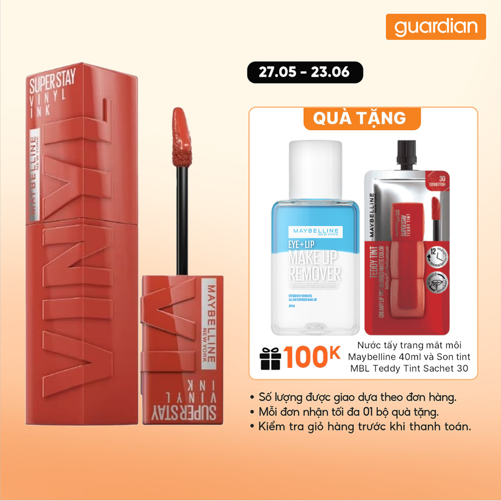Son Kem Bóng Maybelline Super Stay Vinyl Ink #125 Keen Hồng Đào Đất 4.2ml