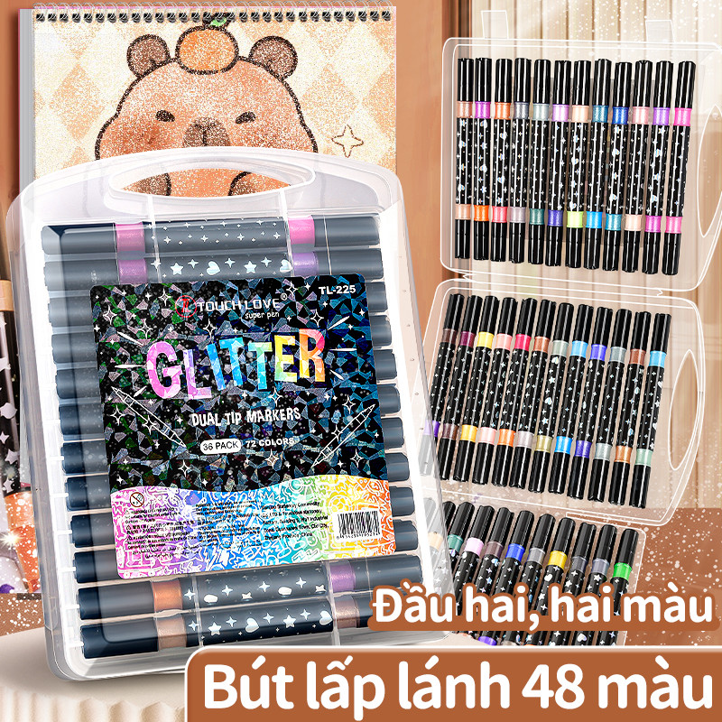 Bút dạ màu acrylic marker 24/48/72/96 màu ngòi nhọn 2 đầu tươi sáng  bộ cọ vẽ màu nước tranh DIY