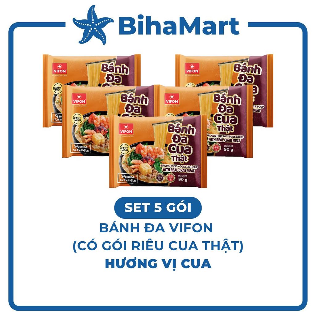 [SET 5 GÓI] - VIFON - Bánh đa Vifon cua thật, bánh đa cua thịt thật Vifon , bánh đa có gói cua thật 