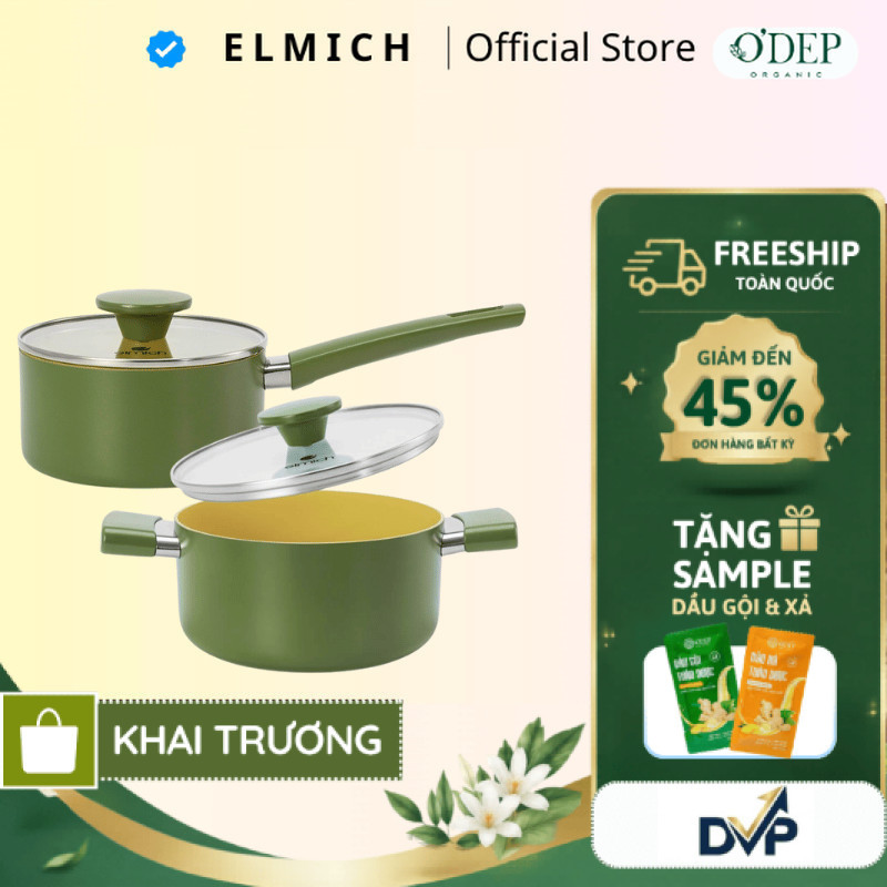 Nồi phủ sứ chống dính Elmich Olive Classic EL-5533OV size 16,18,20cm - SHOP DVP