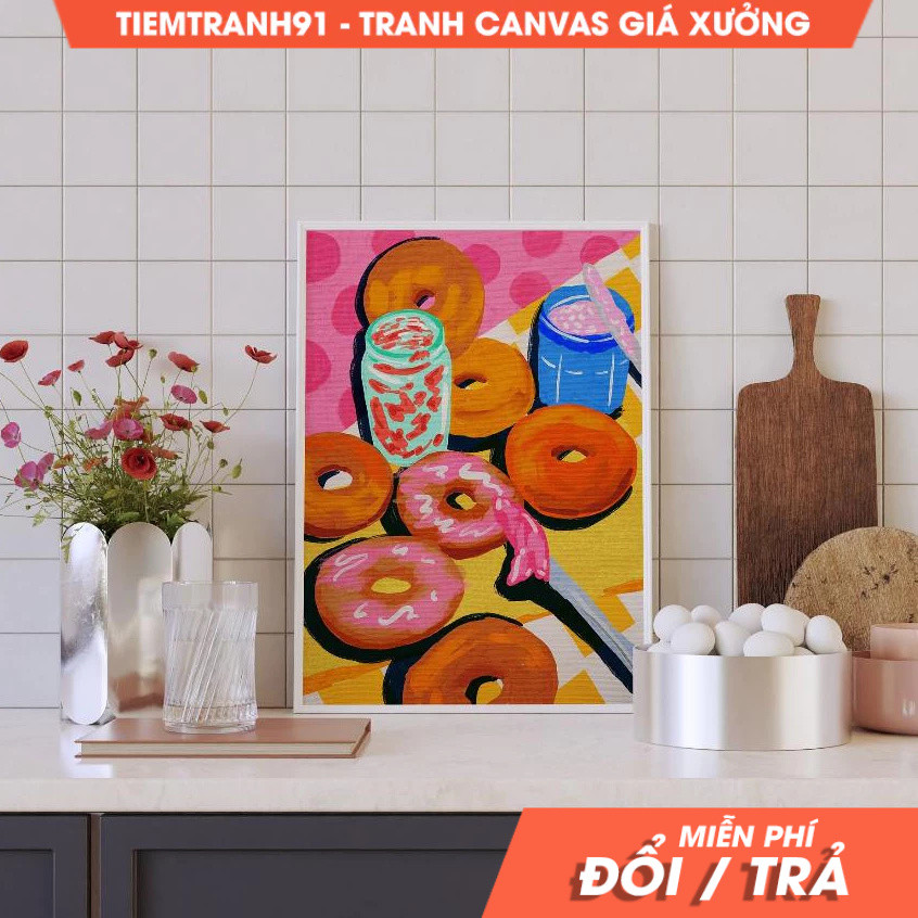 Tranh treo tường, Bagels and Jams Illustration, Colorful , Still Life Illustration, Printable Art, t