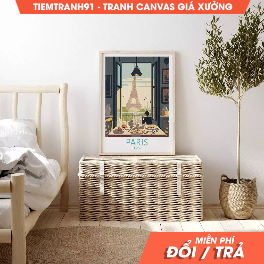 Tranh treo tường, Paris Travel Poster, Eiffel Tower Paris France, Home Decor, tặng kèm đinh treo, in