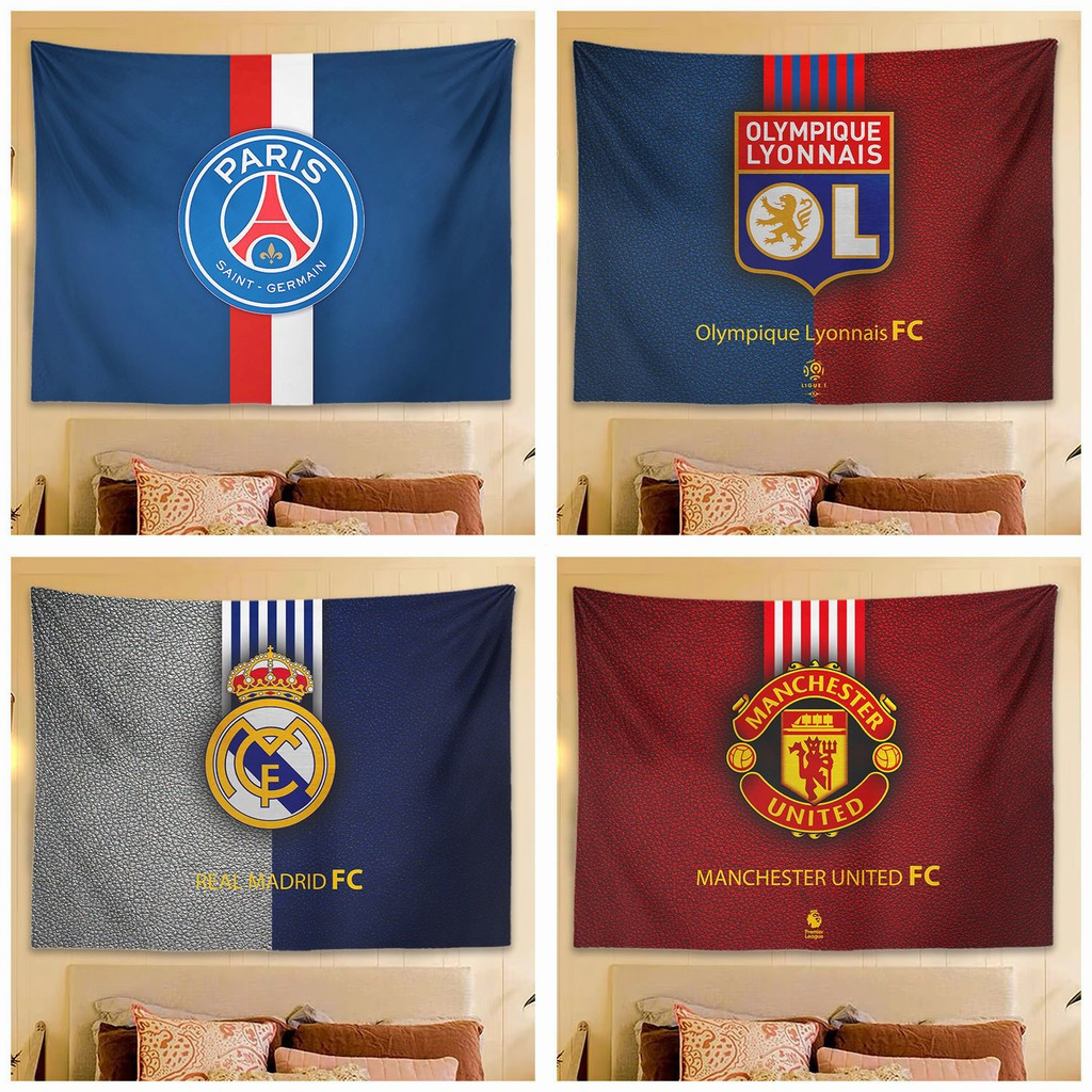 Vải treo logo đội bóng đá, Logo Champions League, PSG, Manchester United, Trang trí tường