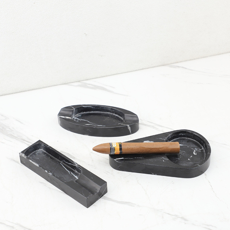Modern minimalist natural marble cigar ashtray, decorative ashtray for coffee table, study, and home