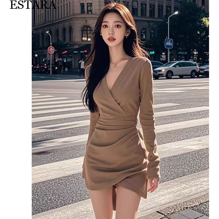 beige dress formal sexy bodycon mini dress for women elegant long sleeve dress vintage graduation xs