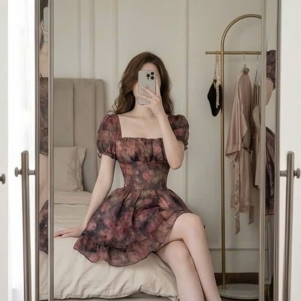 LUNA BOUTIQUE' HT2 ĐẦM VOAN 2 TẦNG HOA TÍM
