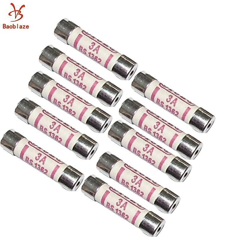 10 Miếng Cầu Chì Gốm Cầu Chì Ống BS1362 3A 6x25mm Linh Kiện Điện Tử