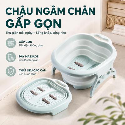 Chậu ngâm chân gấp gọn Bồn massage chân nhẹ tiện mang theo đáy massage thư giãn an toàn