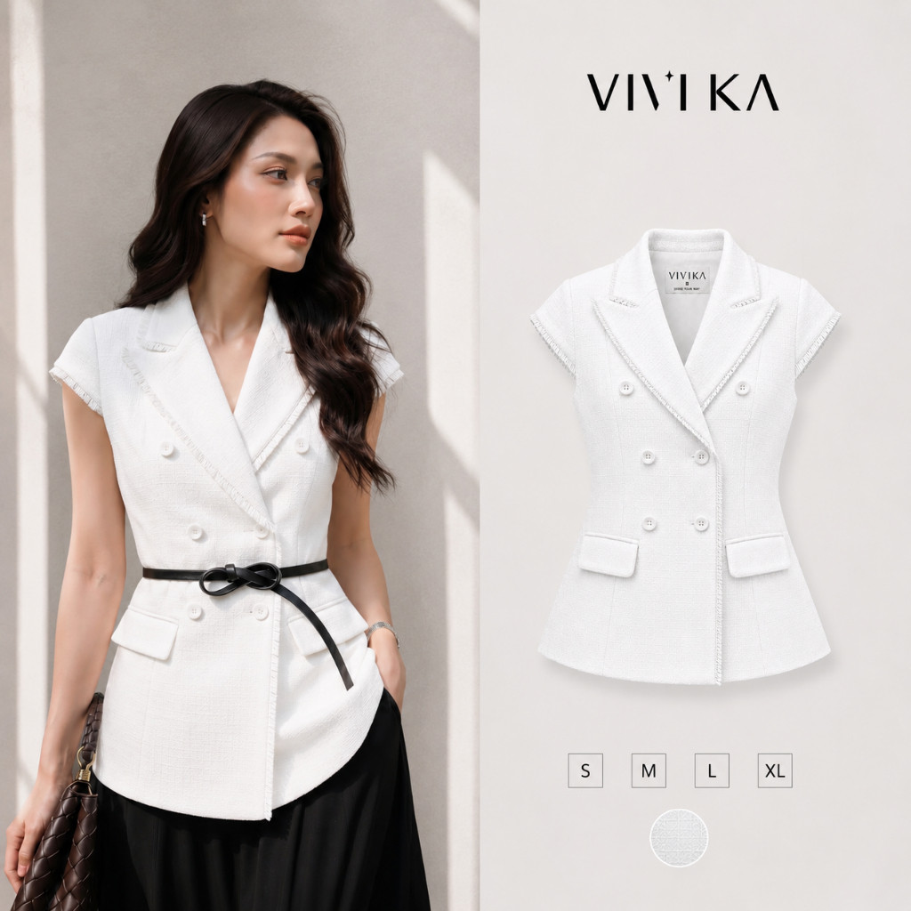 Áo vest ngắn tay nữ Elena SUITS BY CHAN thiết kế thanh lịch, sang trọng, trẻ trung đi làm, đi tiệc