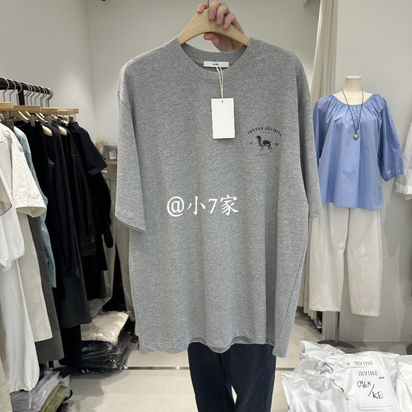 Bán Hot IRVINE Mới Graffiti Chữ Cổ Tròn Ngắn Tay Cotton Áo Thun 0522