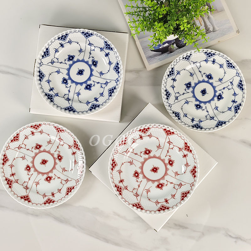 1VXV Vintage Exquisite Floral Lace Series Dessert Plate Cake Plate Double Plate Set Afternoon Tea De
