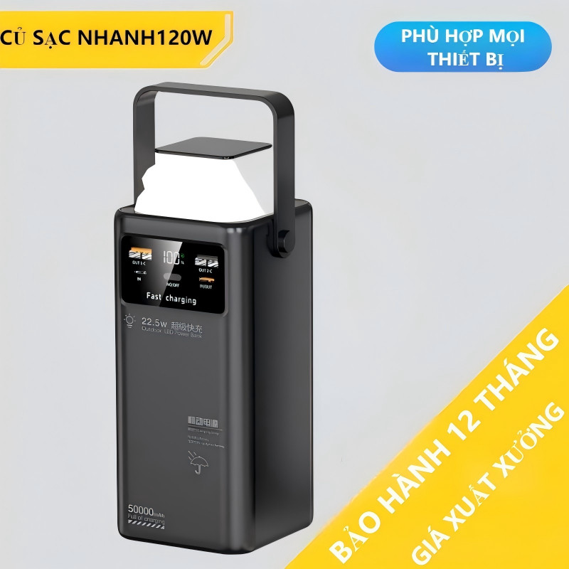 led đènsạc dự phòng pin 50000mAh 80000mAh sạc nhanh pin 120W dung lượng lớn có sẵn nhiều dây sạc