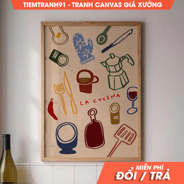 Tranh treo tường ,La Cucina Print, Kitchen Print, Colourful Kitchen Art, Italian Kitchen Wall Art , 