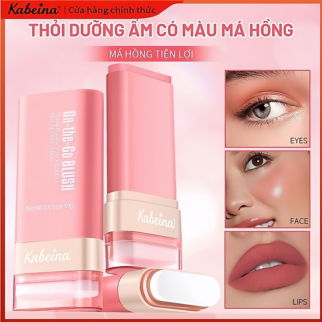 ​Phấn má hồng KABEINA có thiết kế hai đầu và đi kèm bông phấn Hiệu ứng dưỡng ẩm và sáng bóng Phối mà
