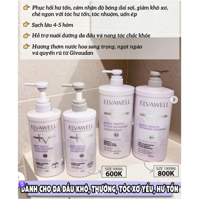 CẶP DẦU GỘI XẢ ELVAWELL TÍM - 500ML