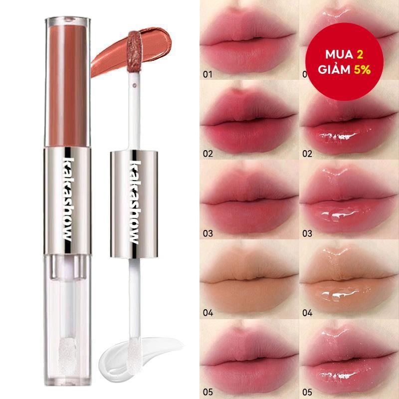 Kakahow Son Môi 2-trong-1, Bóng & Mờ, Dưỡng Ẩm & Lâu Trôi, Son Môi Trang Điểm Hàn Quốc