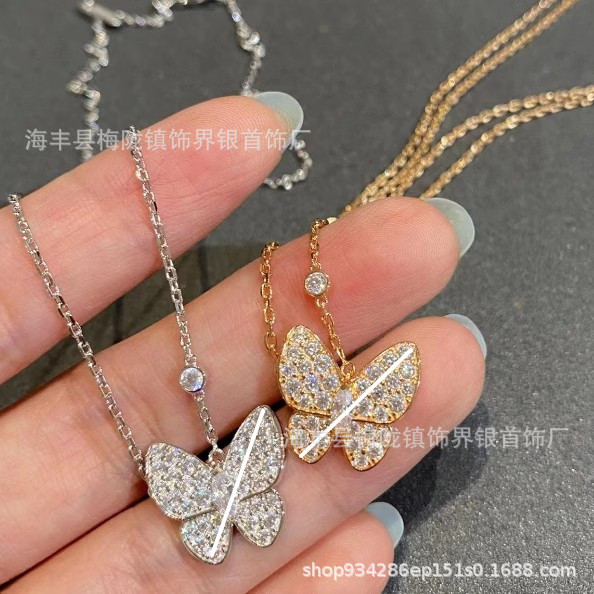 U1AT New white mother-of-pearl butterfly necklace for women, copper-plated18k Rose gold full diamond