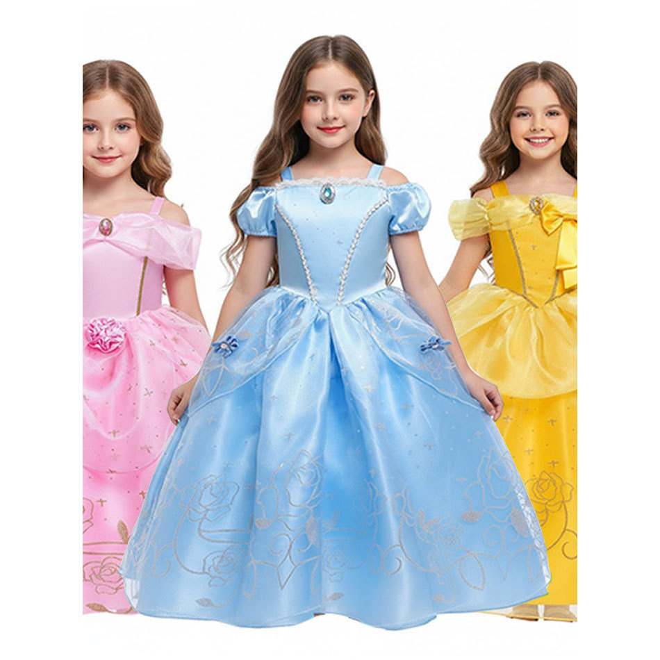 Beauty and the Beast Belle Snow White Dress Ello Sleeping Beauty Girl Cinderella Off-the-Shoulder Pu