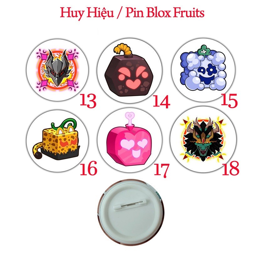 Huy hiệu /Pin anime Blox Fruits có nhiều mẫu đẹp Kích thước 5.8cm và 7.5cm