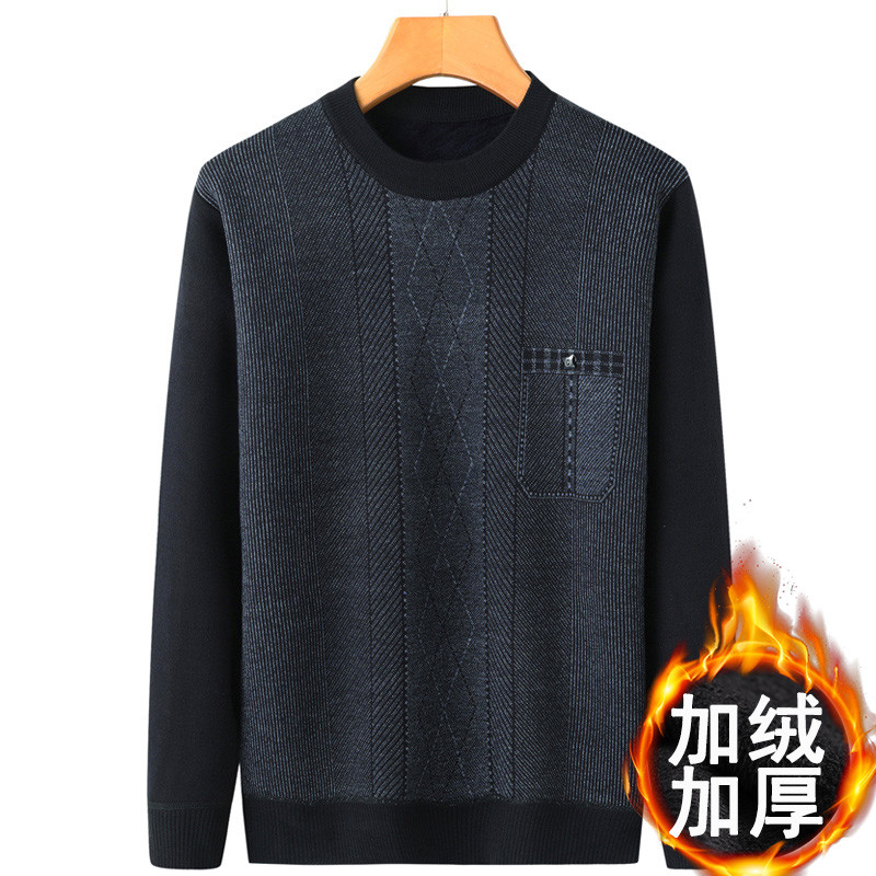 Áo Len Người Cao Tuổi Nam Lông Cừu Lót Dày Bố Thu Đông Quần Áo Ông Nội 60-70 Tuổi Người Già Trung Ni