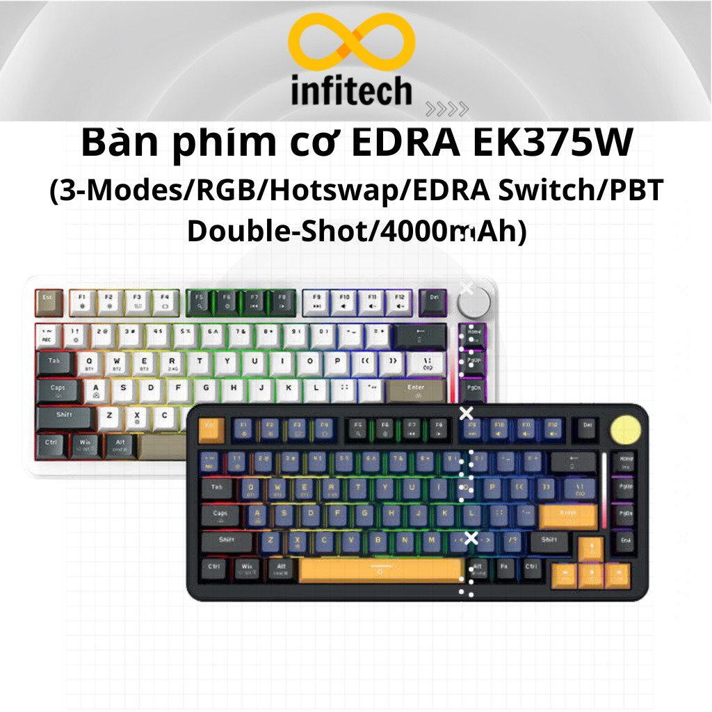 Bàn phím cơ EDRA EK375W (3-modes/RGB/Hotswap/EDRA Switch/PBT Double-shot/4000mAh) - Hàng chính hãng