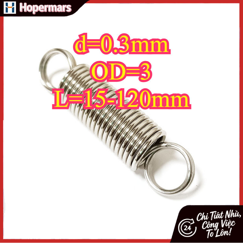 Lò xo căng thẳng inox 304 d = 0,3mm, OD3mm, L = 15 ~ 120mm lò xo căng thẳng có móc, áp dụng cho cửa 