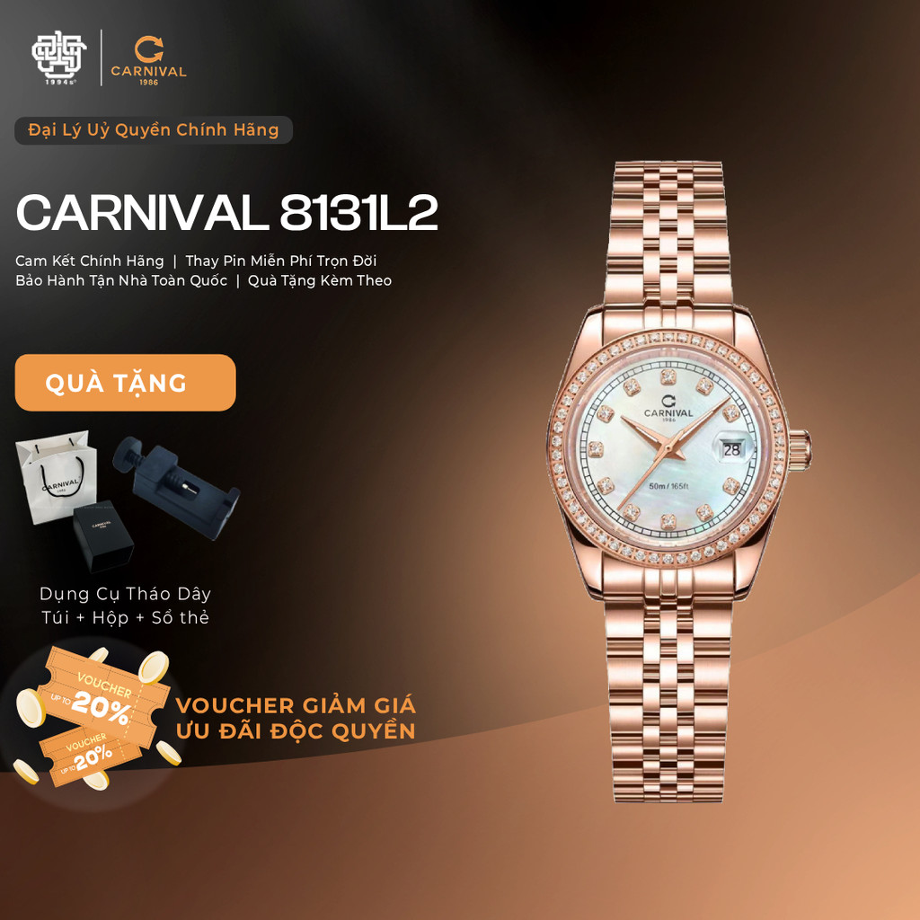  Đồng Hồ Nữ Carnival 8131L2-VH-TK Mặt Xà Cừ Trắng Hàng Chính Hãng 1994s WATCH