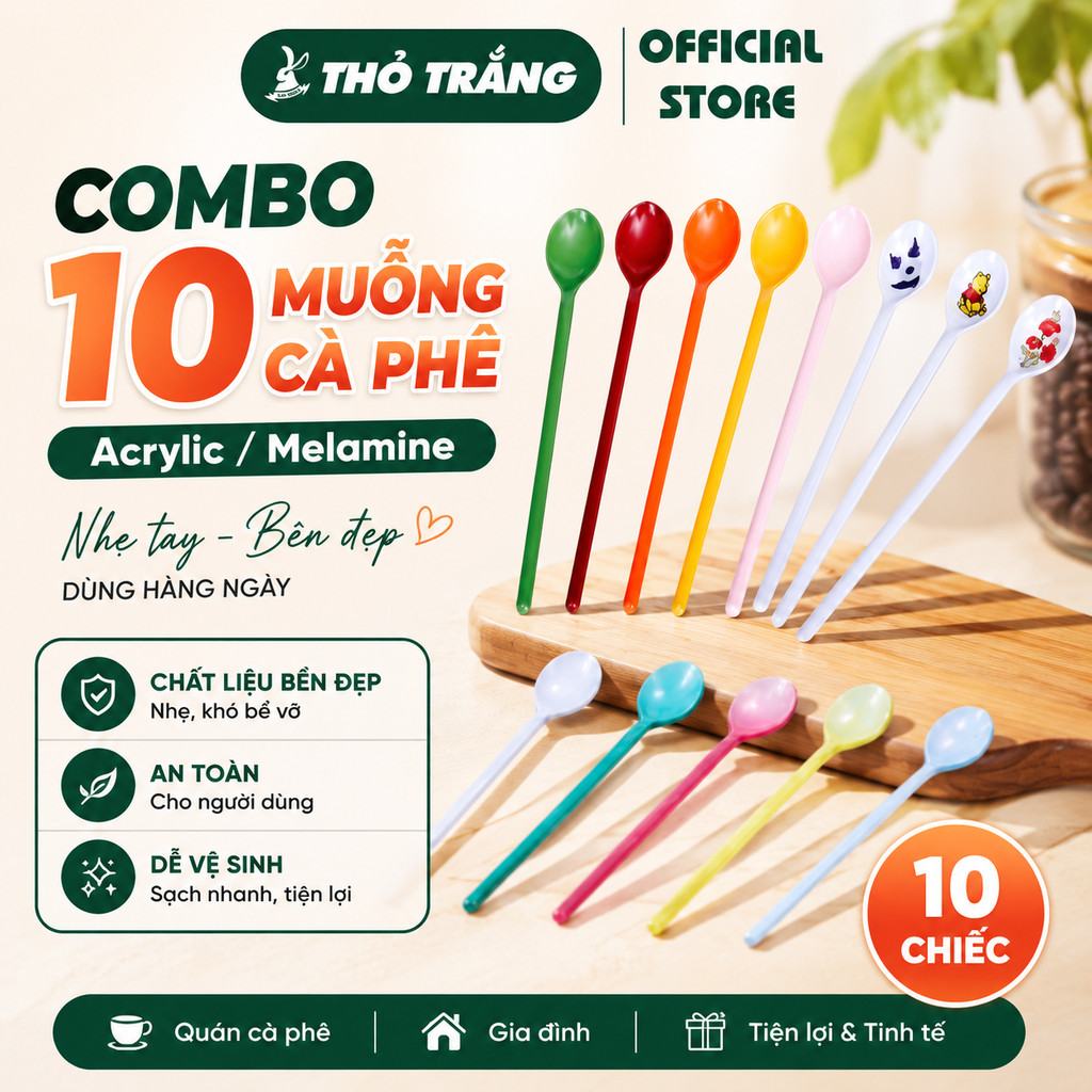 Combo 10 muỗng cà phê Arcylic/Melamine dành cho quán cà phê, gia đình