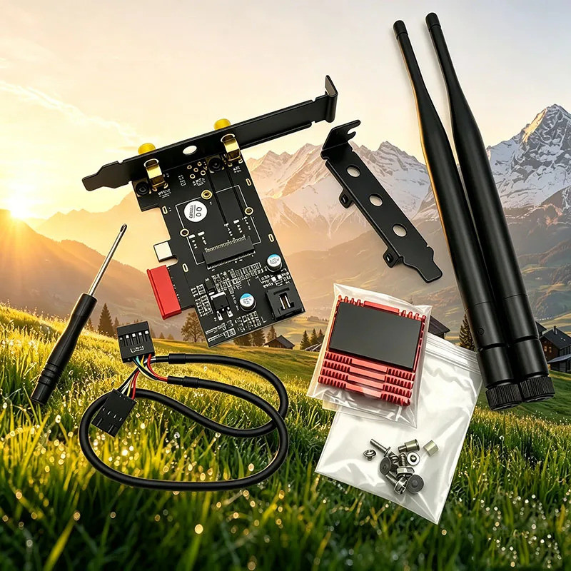 Thẻ chuyển đổi tương thích Bluetooth PCIe X1 sang M.2 WiFi có tản nhiệt cho M.2 NGFF A + E Key 3160 
