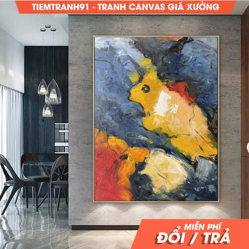 Tranh treo tường, Large Abstract Painting Original Minimalist Abstract Painting Yellow Painting Red 