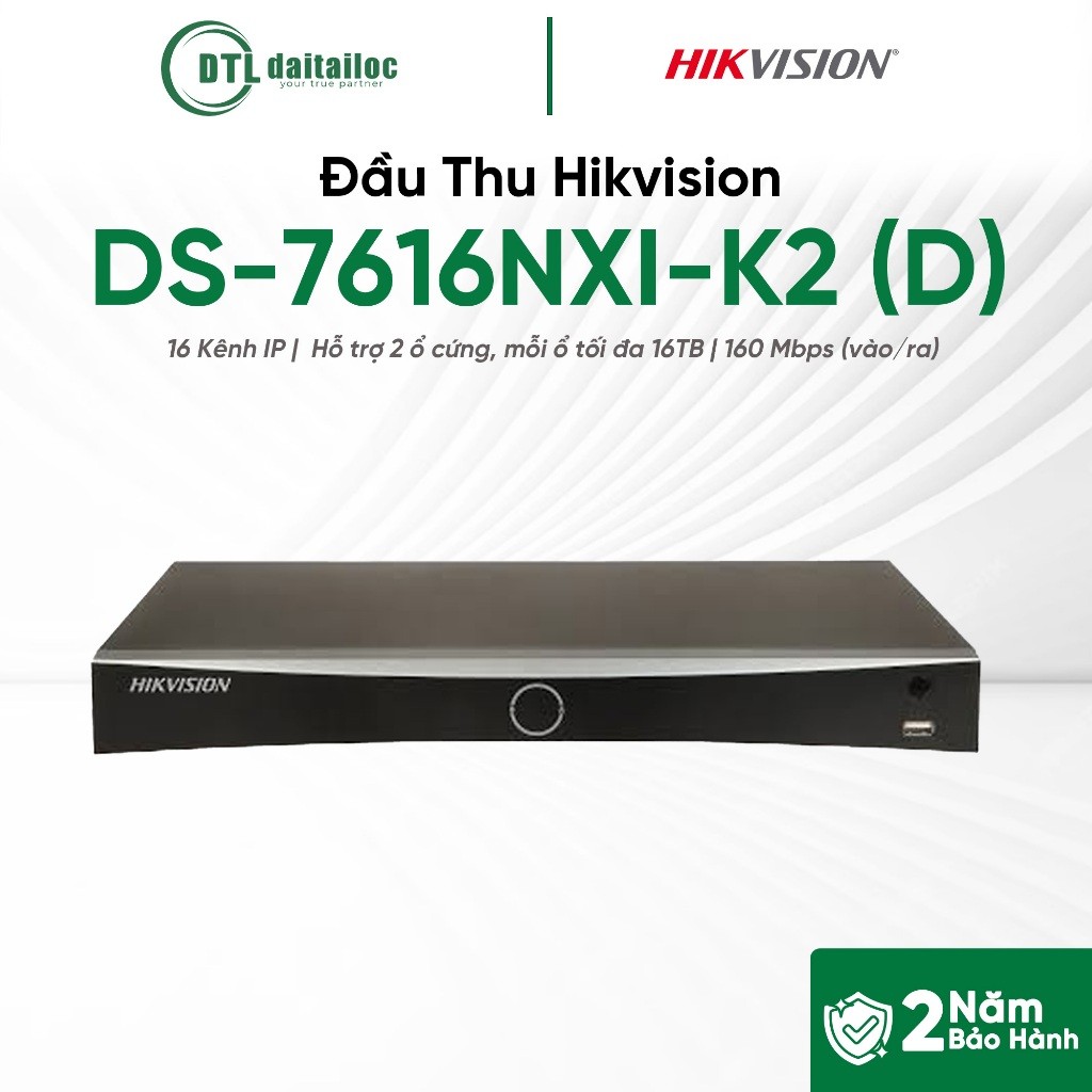 Đầu Thu Hikvision DS-7616NXI-K2(D) (16 Kênh IP/2 Ổ Cứng/Băng thông 160Mbps) | Chính Hãng | Bảo Hành 