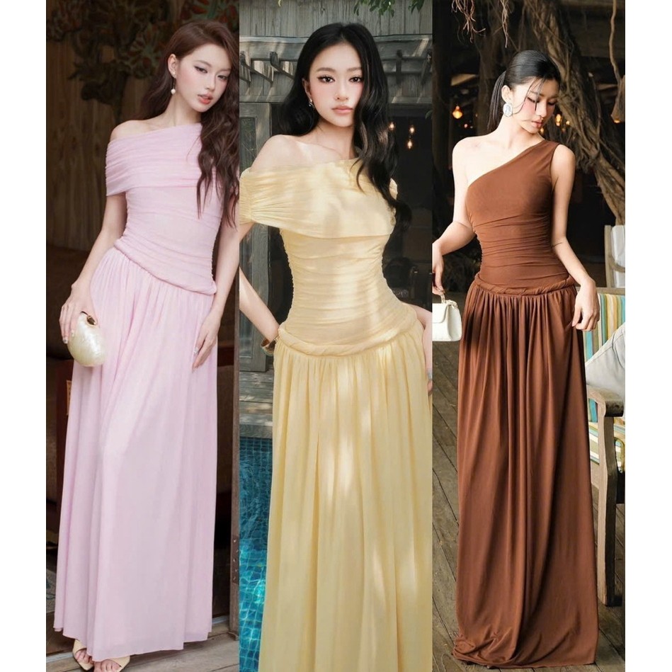 Đầm Maxi Lưới Choàng Lệch Vai Xoắn Eo Tôn Dáng 𝐃𝟐𝐓 𝐒𝐓𝐎𝐑𝐄