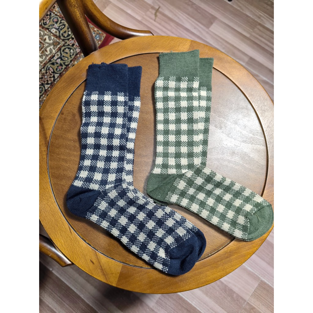 Ngoại Thương Nam Len Đôi Kim Đôi Đường Checkered Checkered Xanh Đậm Thu Đông Mềm Mại Thoải Mái