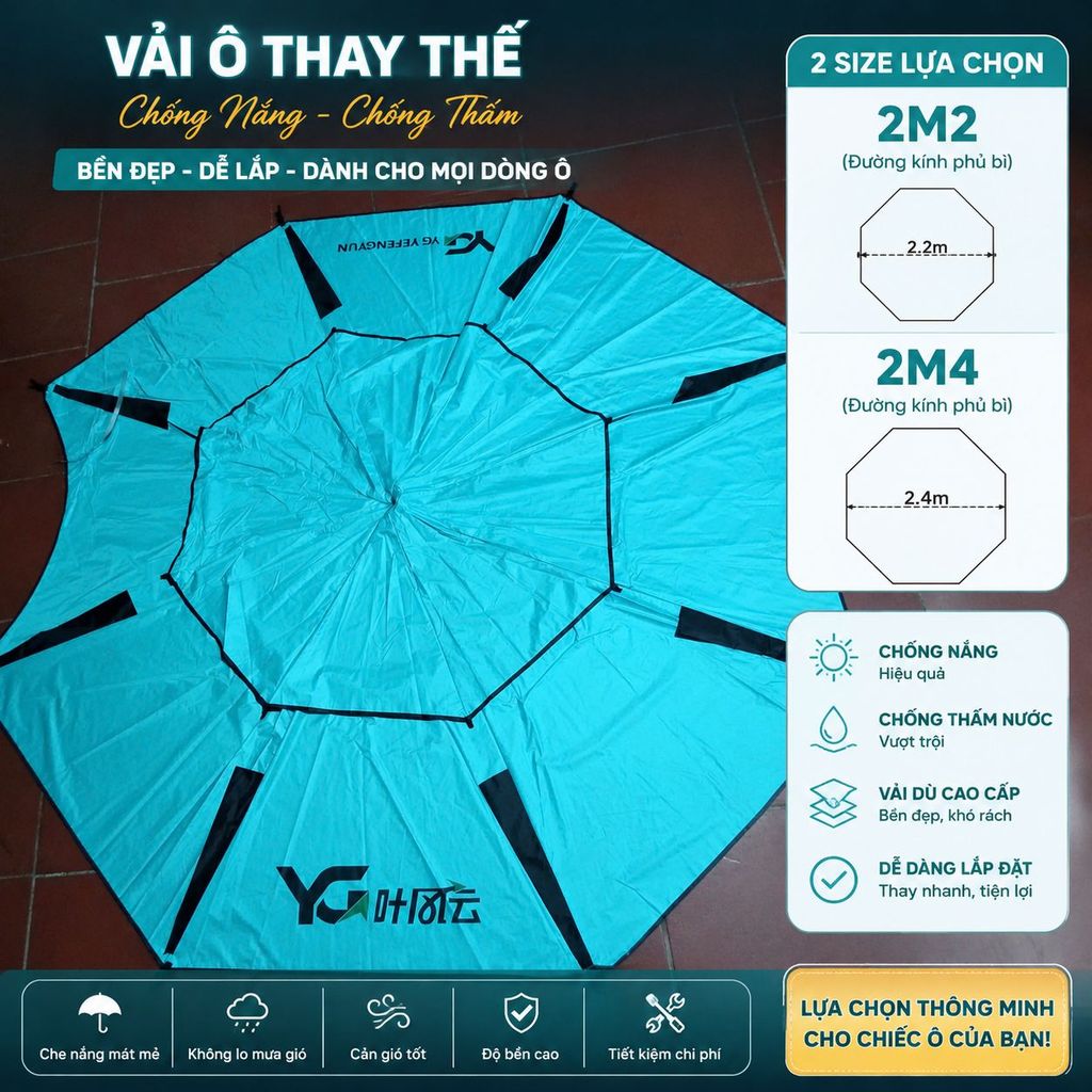 Vải Dù Thay Thế Ô Câu Cá YG 2m4 Mỹ Nhân Ngư Cao Cấp Đủ Màu Sắc, Chỉ Vải Ko Kèm Lan Ô